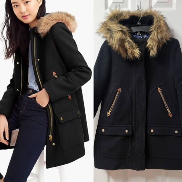 J.Crew Wool Blend Chateau Parka Hooded Coat 2 - Picture 1 of 12
